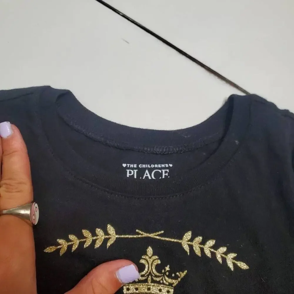 The Childrens Place T-Shirt Black Girls Mommys Mini Drama Queen Glitter Crew 3T‎